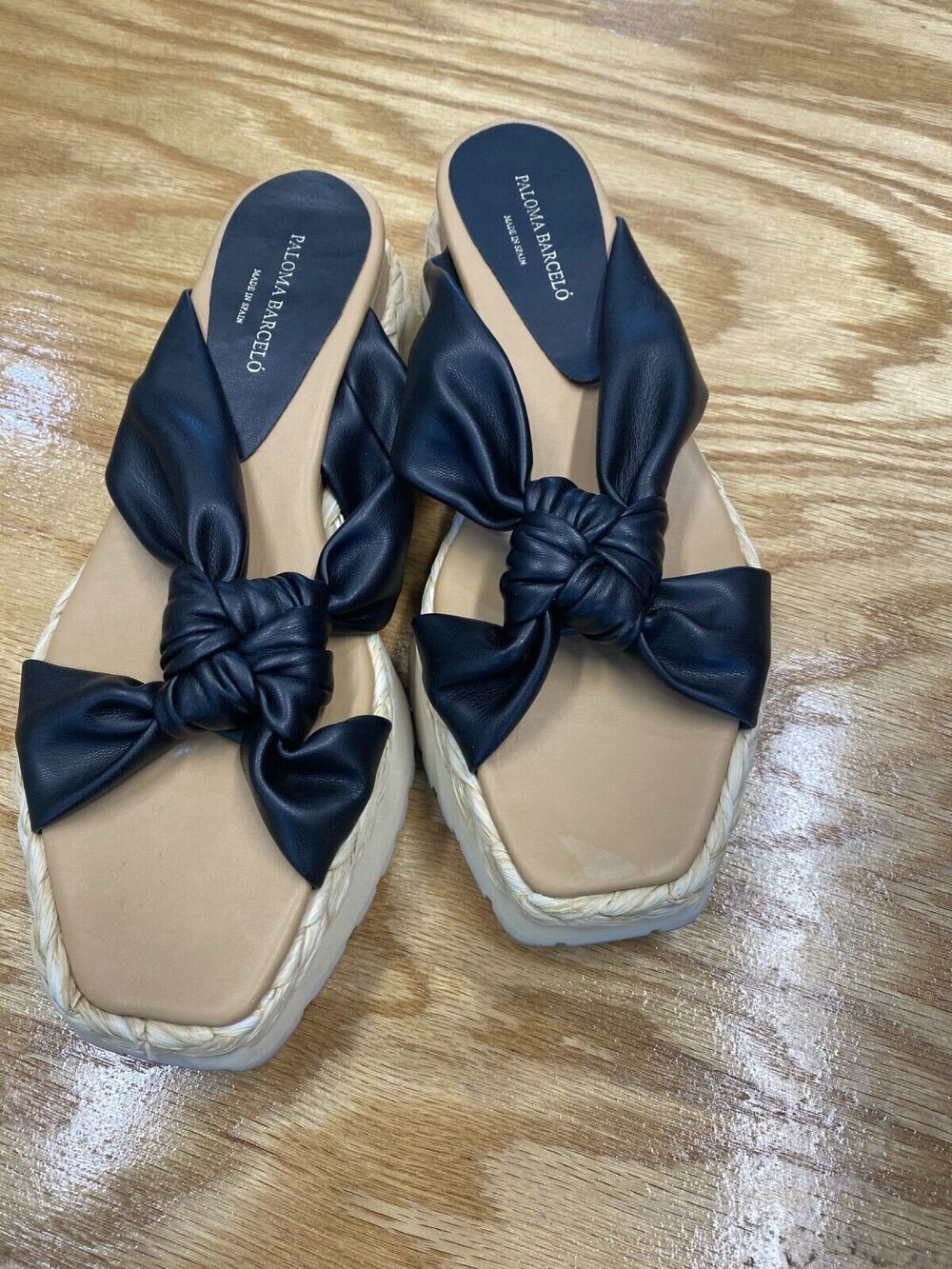 Paloma Barcelo Womens 8.5 Blue Leather Slip On Knot Front Square Toe Sandals S28